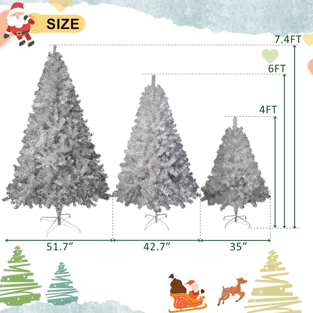6ft Artificial Christmas Tree, 180 lED Christmas Tree with Metal Stand, Green Xmas Trees Seasonal Holiday Decoration Tree