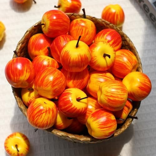 30 Pcs Mini Artificial Apples, Fake Little Pink Apple Mini Fruits Realistic Lifelike Simulation Apples for Home Party Christmas Tree Decor Apples Photography Props