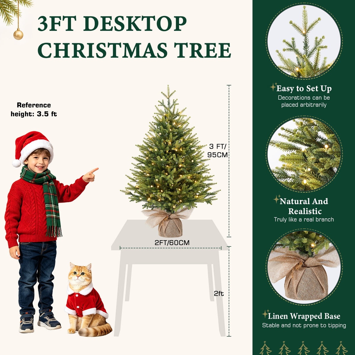 Lolsea 2ft Prelit Artificial Small Mini Christmas Tree with Color LED Lights, Remote Control and Timer, Perfect for Xmas Tabletop Decorations