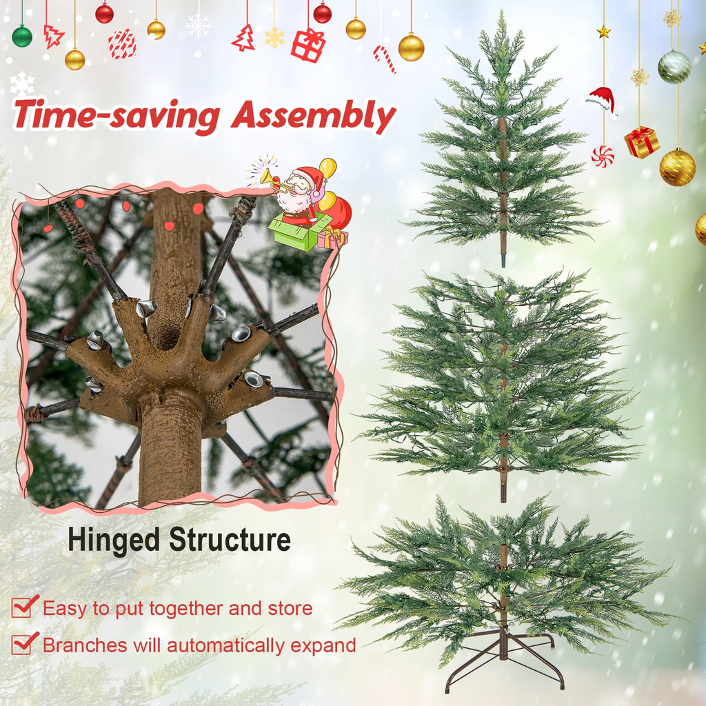 Topbuy 6.5 FT Artificial Cypress Christmas Tree Pre-lit Hinged Xmas Tree with 430 Warm White LED Lights 470 Highly Simulated Branch Tips