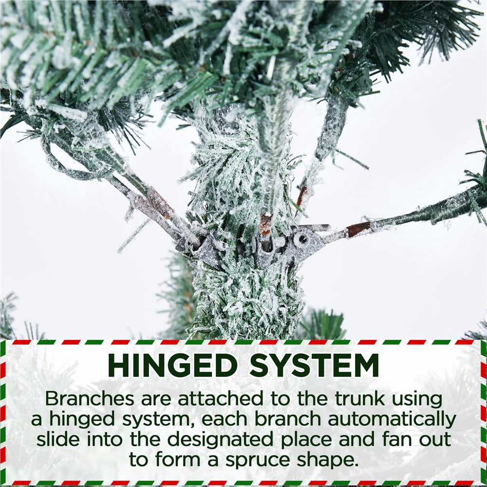 Renwick 6 Ft Snow Frosted Artificial Christmas Tree Holiday Decorative Tree with Pencil Shape Metal Stand, Green