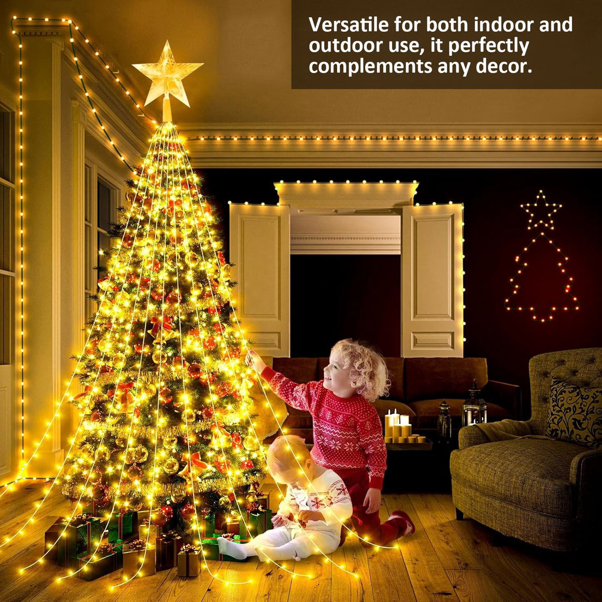 AVOXEZOR Christmas String Lights for Tree, 180 LEDs Christmas Tree Lights with 8 Modes Timer, Waterproof Fairy Lights for Christmas Tree Wall Indoor Outdoor Decor, Multicolor