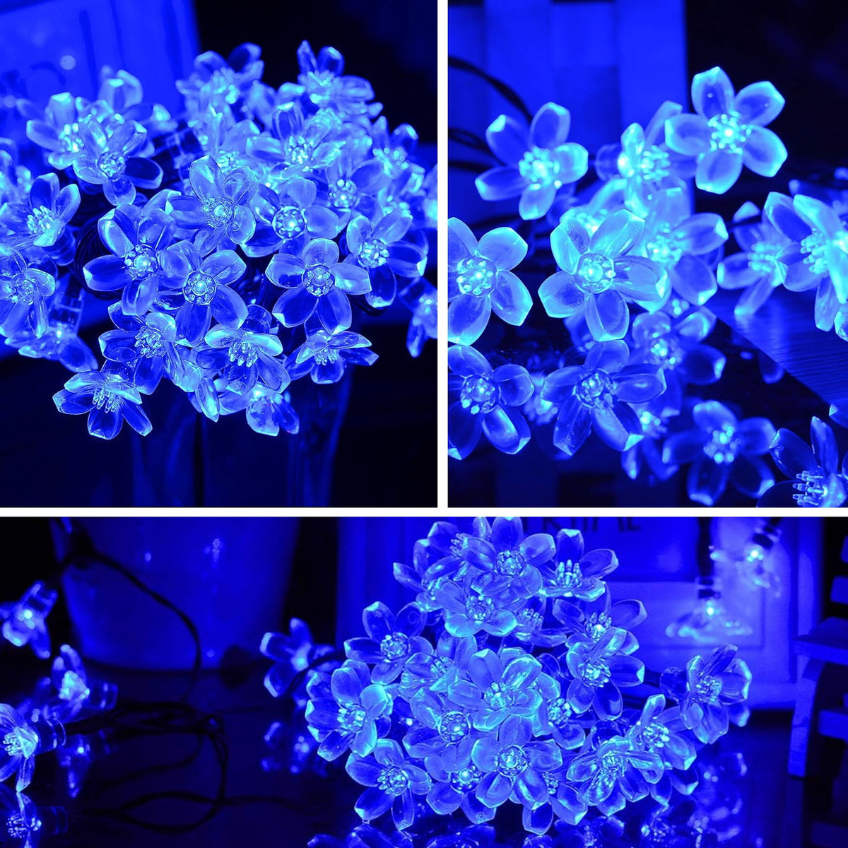 Rirool Cherry Blossom Solar String Lights Outdoor, 23FT 50 LED Flower Fairy Lights with 2 Lighting Modes, IP65 Waterproof Auto On/Off for Garden Patio Wedding Christmas Decor, Multicolor