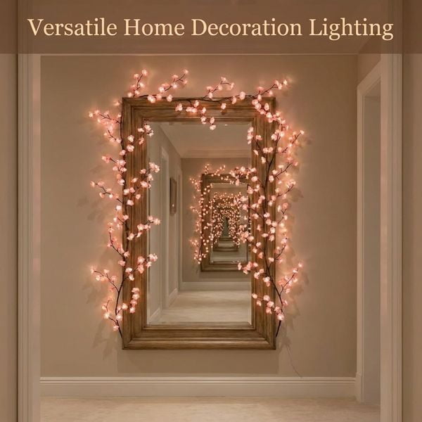 48LED/3.94FT Cherry Blossom Vine Lights with Remote Control, 8 Lighting Modes for Bedroom Wall and Indoor Decor