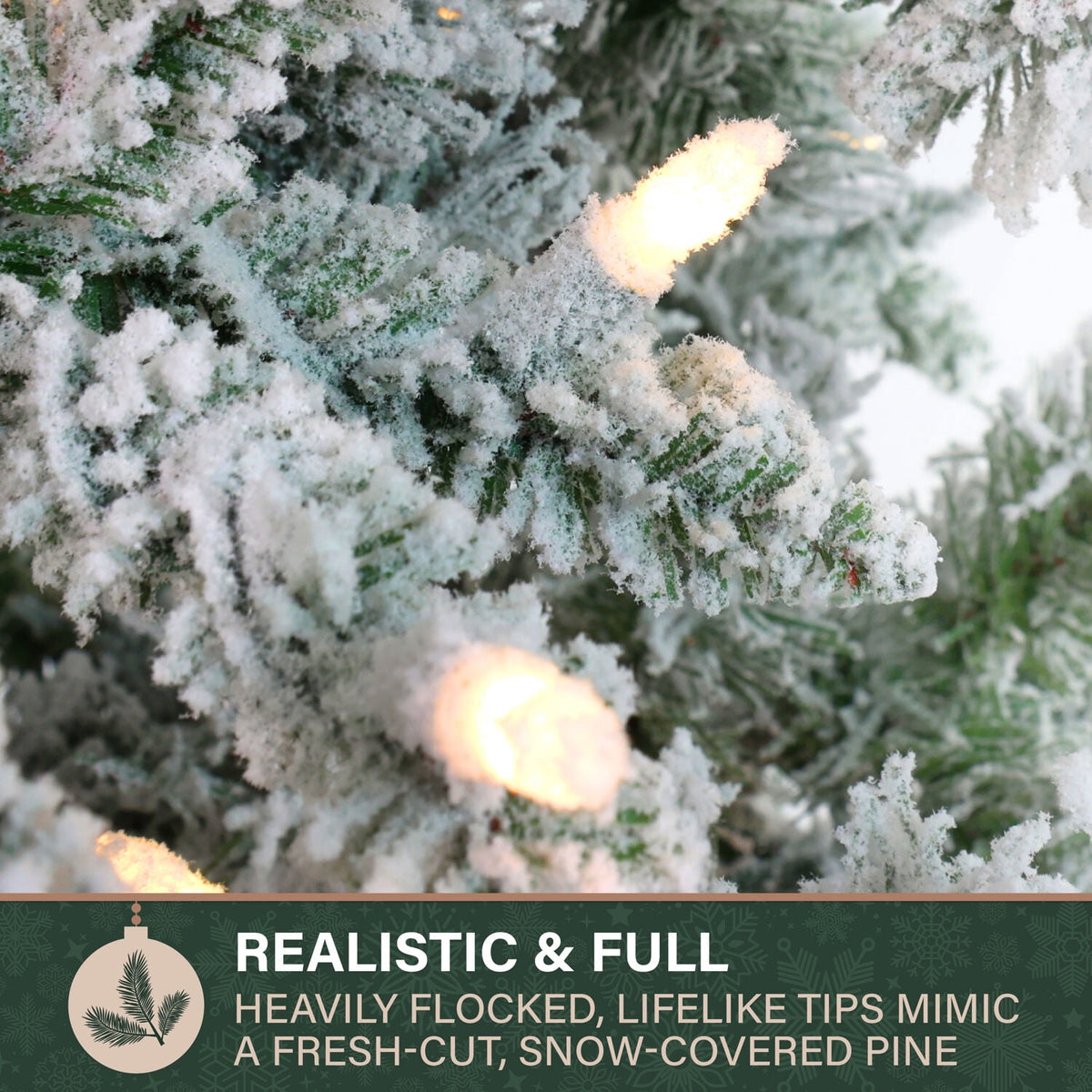 Fraser Hill Farm 6.5-Ft Flocked Mountain Pine Artificial Christmas Tree with Warm White LED Lights, FFMP065-5SN