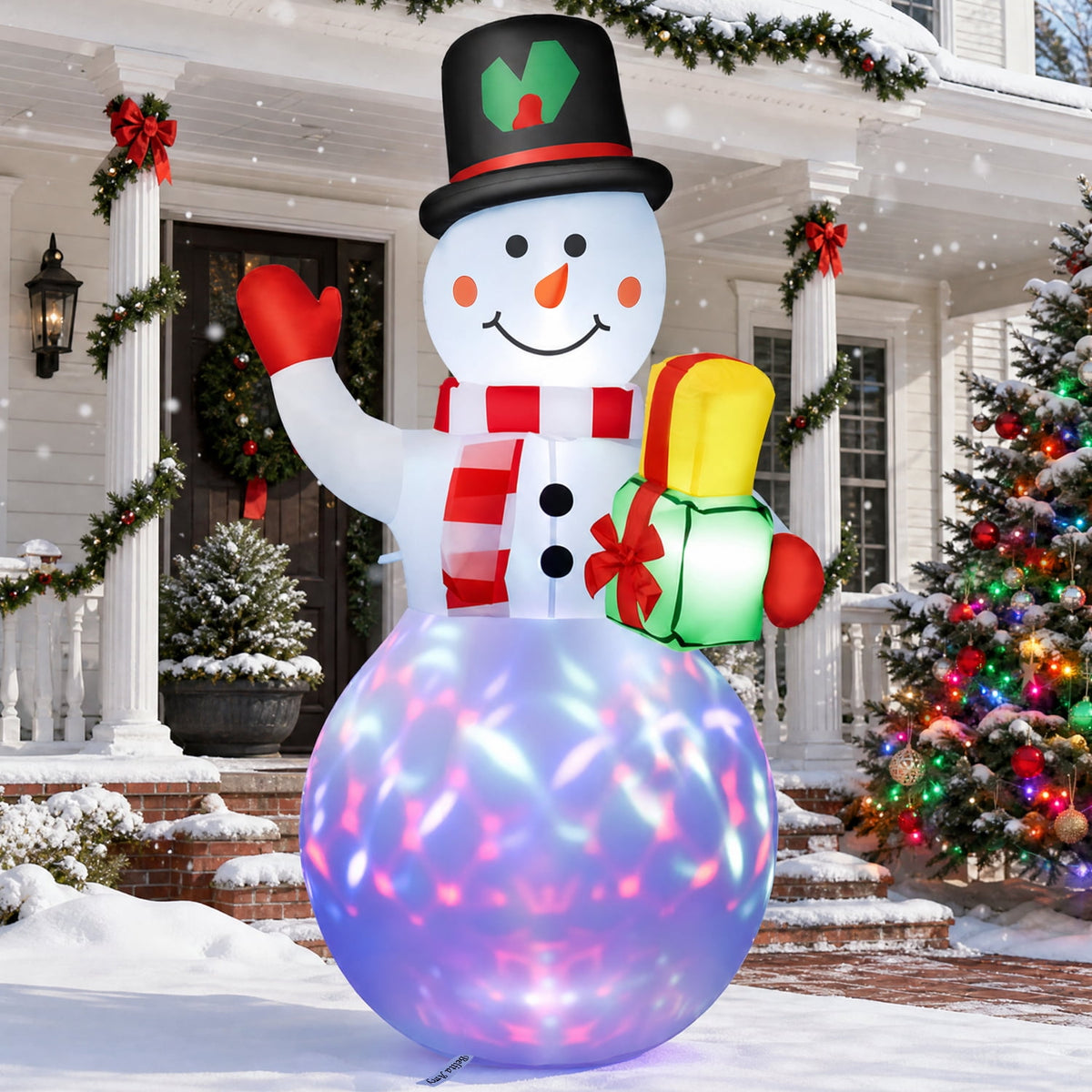 5ft Christmas Inflatables Snowman Outdoor Yard Decor with Rotating LED Lights Christmas Blow Up Decoration Garden