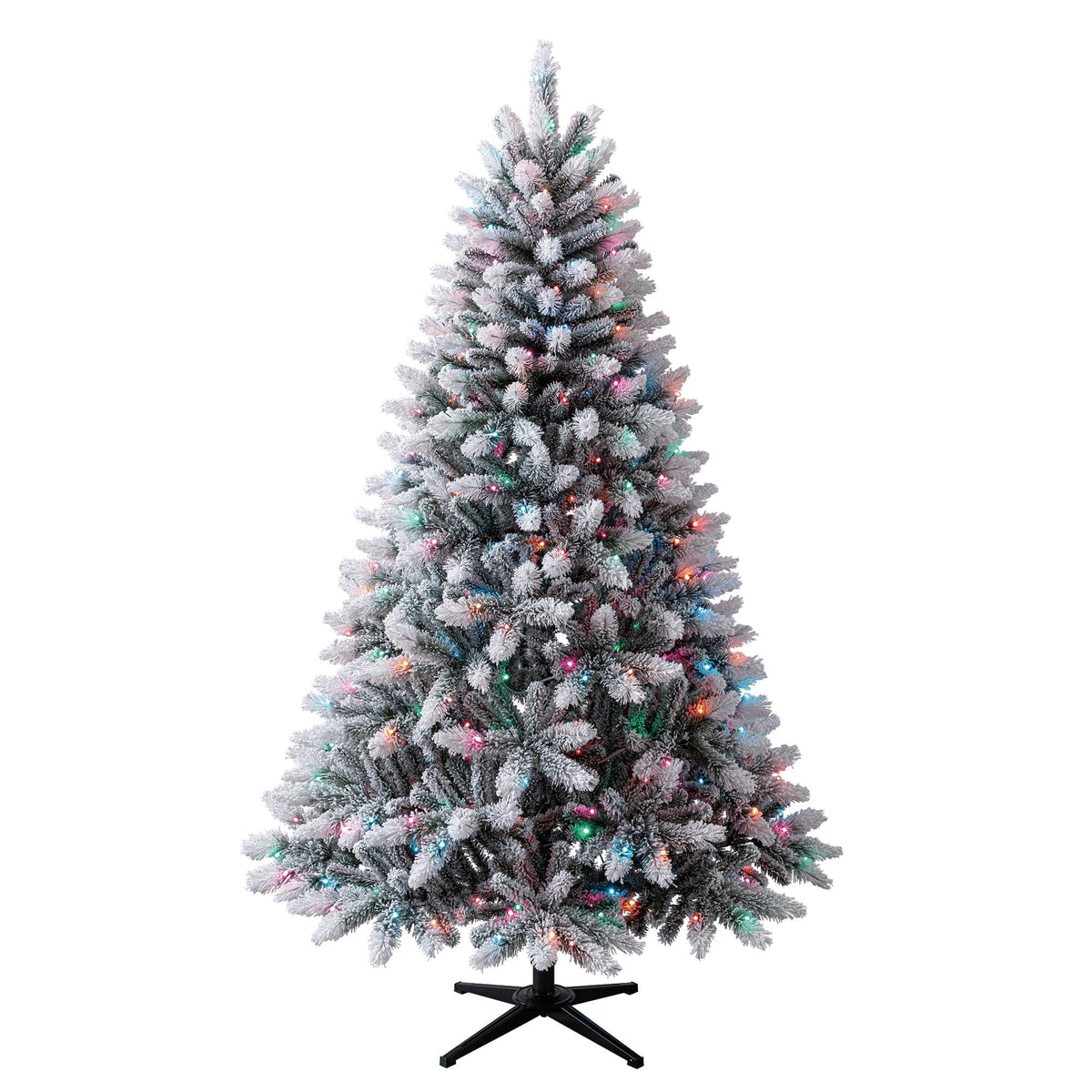 6.5' Pre-Lit Brewster Pine Snow-Flocked Green Artificial Christmas Tree with LumaDazzle Color-Changing Twinkle LED Lights and Stand, by Holiday Time