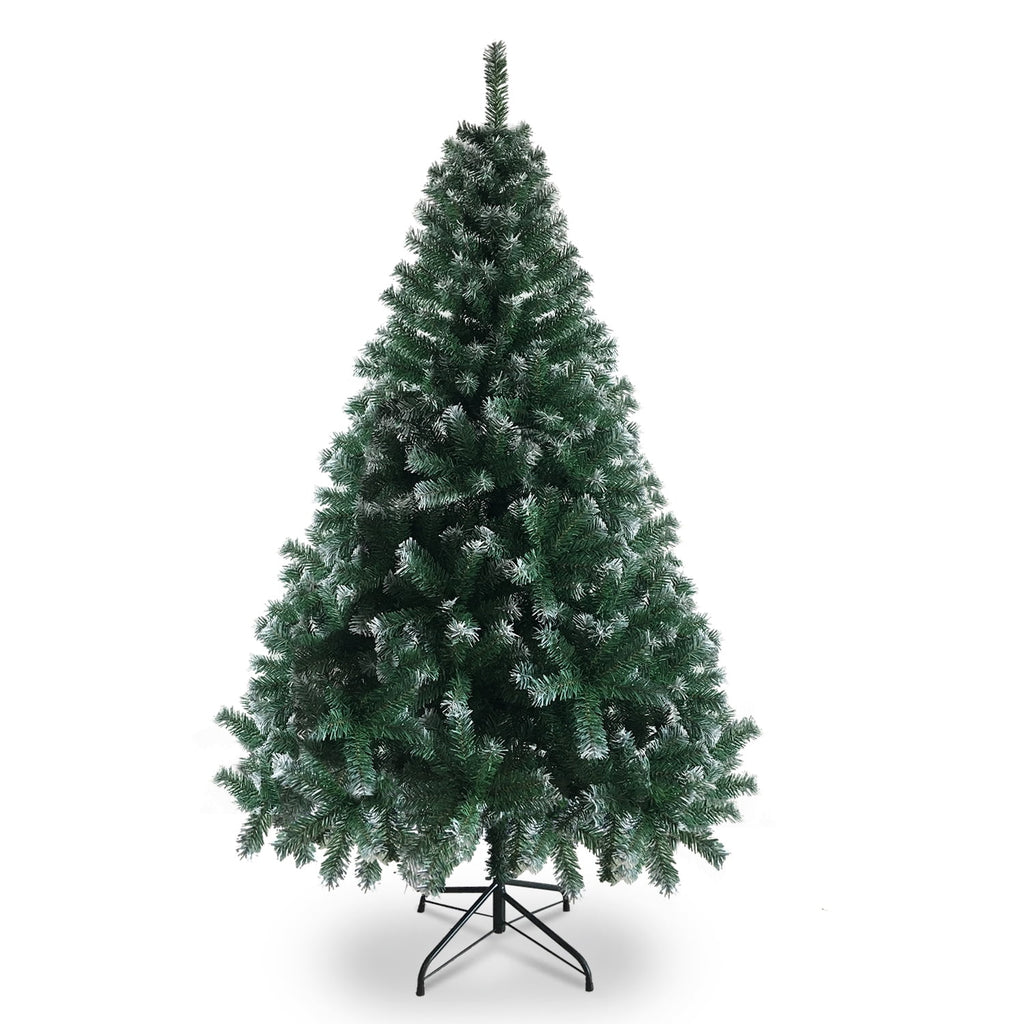 6 FT Artificia Christmas Tree, 812 Branches Light Green & White PVC Tree with Iron Frame Base, Easy Assemble Holiday Decor