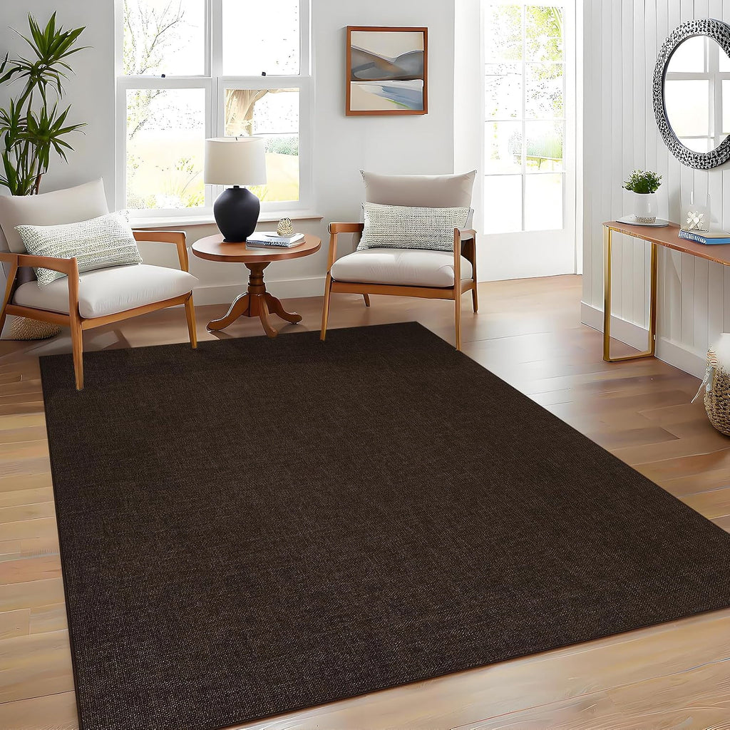 6 x 9 ft Washable Area Rug, Modern Woven Textured Rug, Soft Low Pile Non Slip Non Shedding Rug for Living Room Bedroom Dining Room - Dark Brown