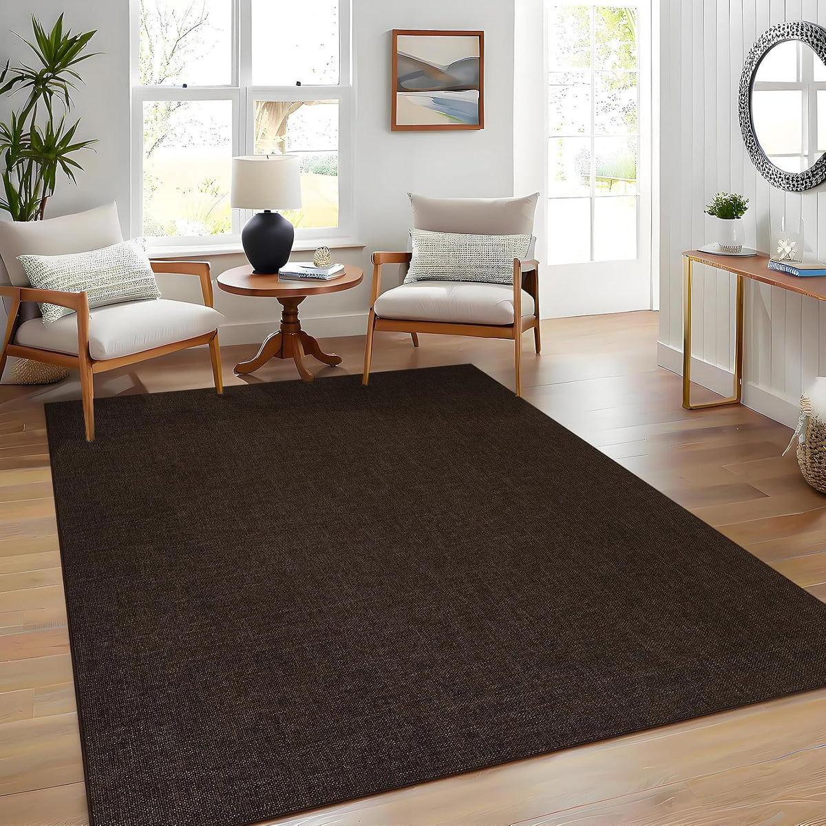 6 x 9 ft Washable Area Rug, Modern Woven Textured Rug, Soft Low Pile Non Slip Non Shedding Rug for Living Room Bedroom Dining Room - Dark Brown