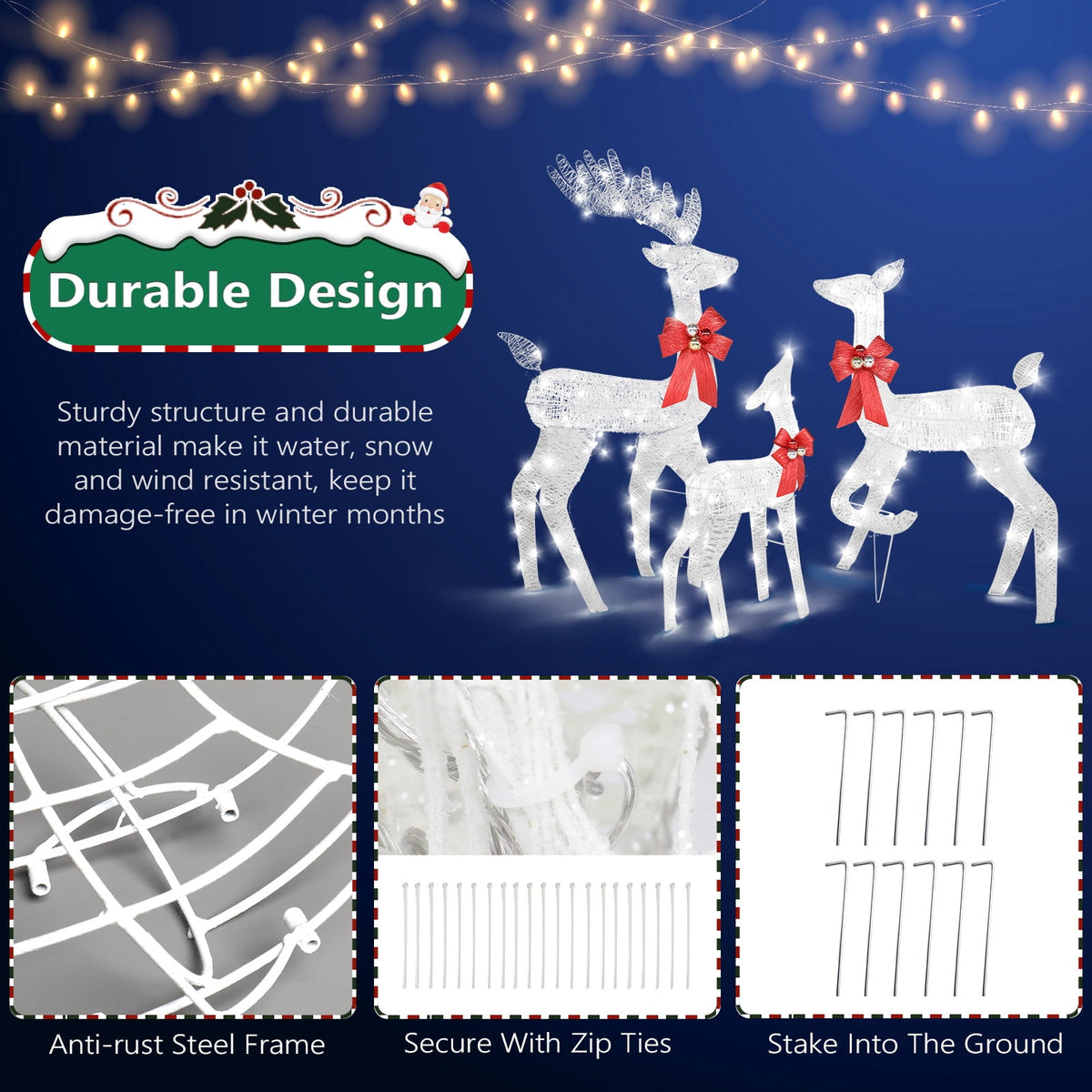 Ktaxon Christmas Outdoor Decor 4FT Lighted Reindeer Set 3Pcs Yard Deer Decorations LED Lights - Gold