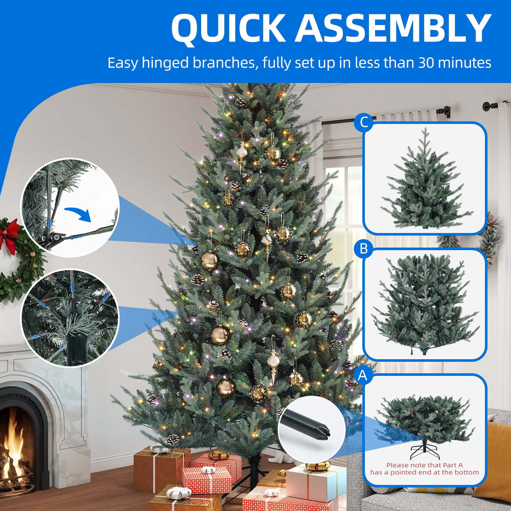 Dextrus 7.5 ft Prelit Spruce Christmas Tree with 51 Pine Cones, Hinged Artificial Christmas Tree with 1938 PE&PVC Tips & 500 Lights,11 Light Modes, Remote Control