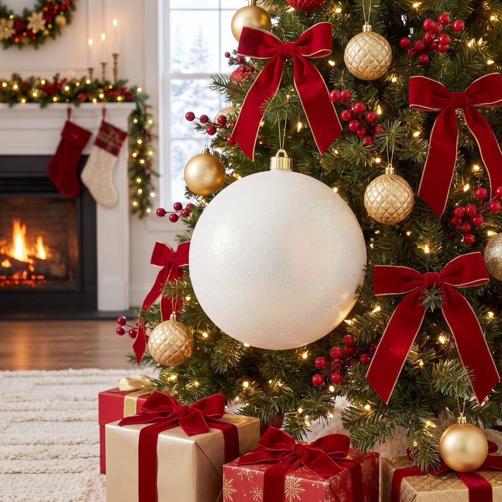 Off White Jumbo Glitter Ball Shatterproof Christmas Ornament, 8", by Holiday Time