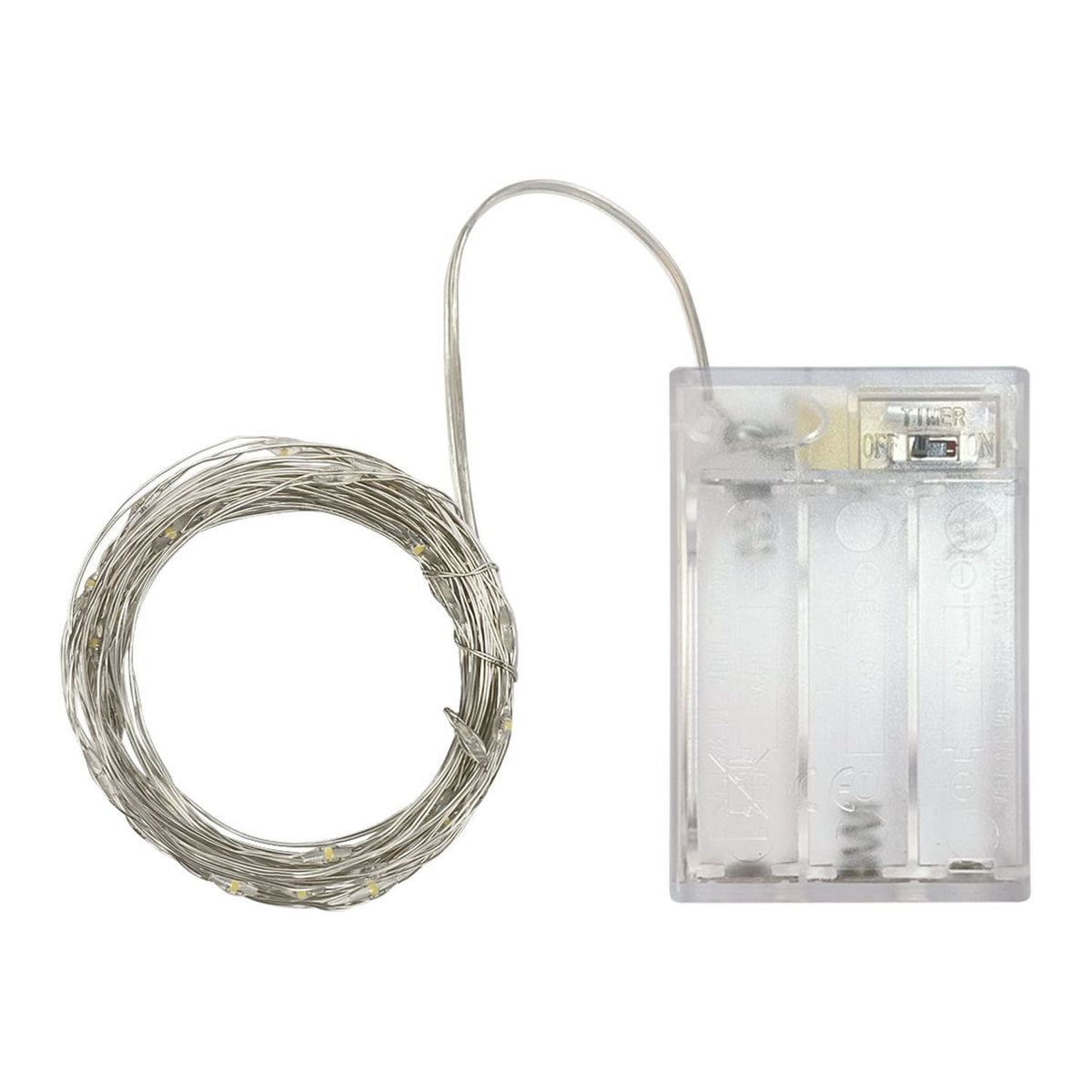 Set of 2 Battery Operated Mini Led Fairy Light Dewdrop Light with Timer 6 Hours on/18 Hours off for Christmas Party Decoration,30 LEDs,10 Feet Silver Wire (Warm White)