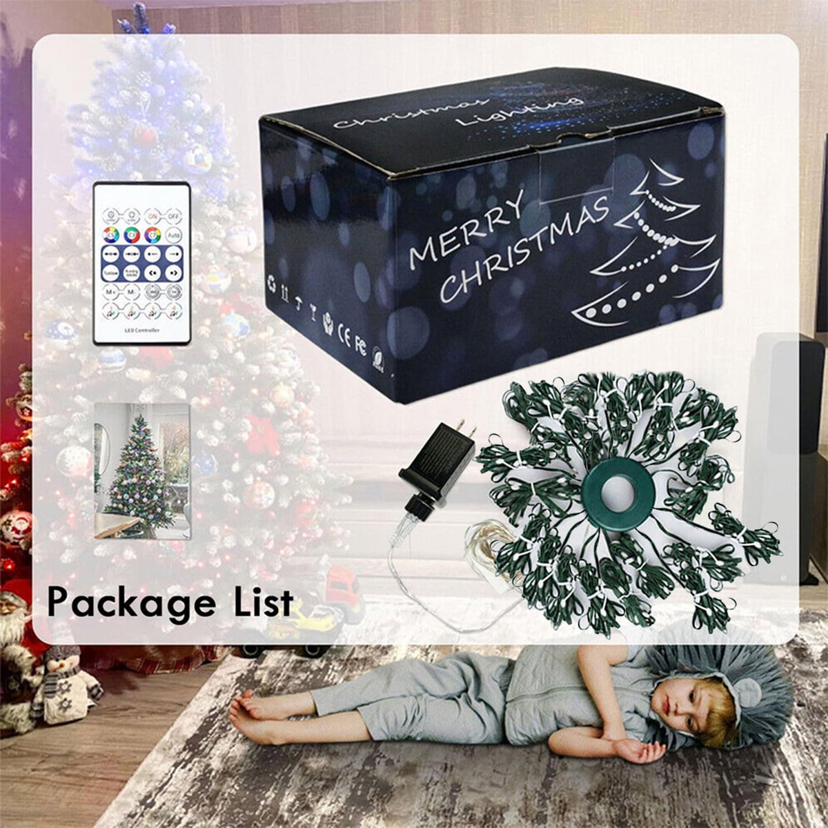 IC ICLOVER Christmas Tree String Lights Decorations with Ring Smart APP, 400 LED Waterfall Lights IP65 Waterproof Multi-Modes with Remote Color Changing Lights for Wedding Yard Party Home Holiday