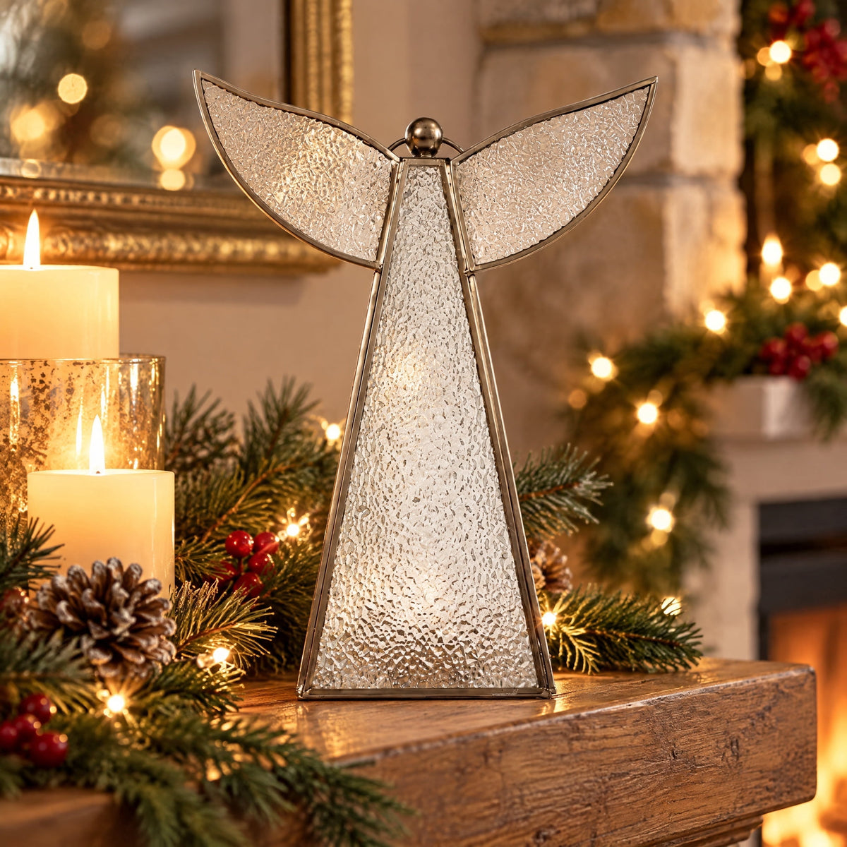 Metal and Glass Angel Christmas Decoration, Clear and Bronze, 11.7", by Holiday Time