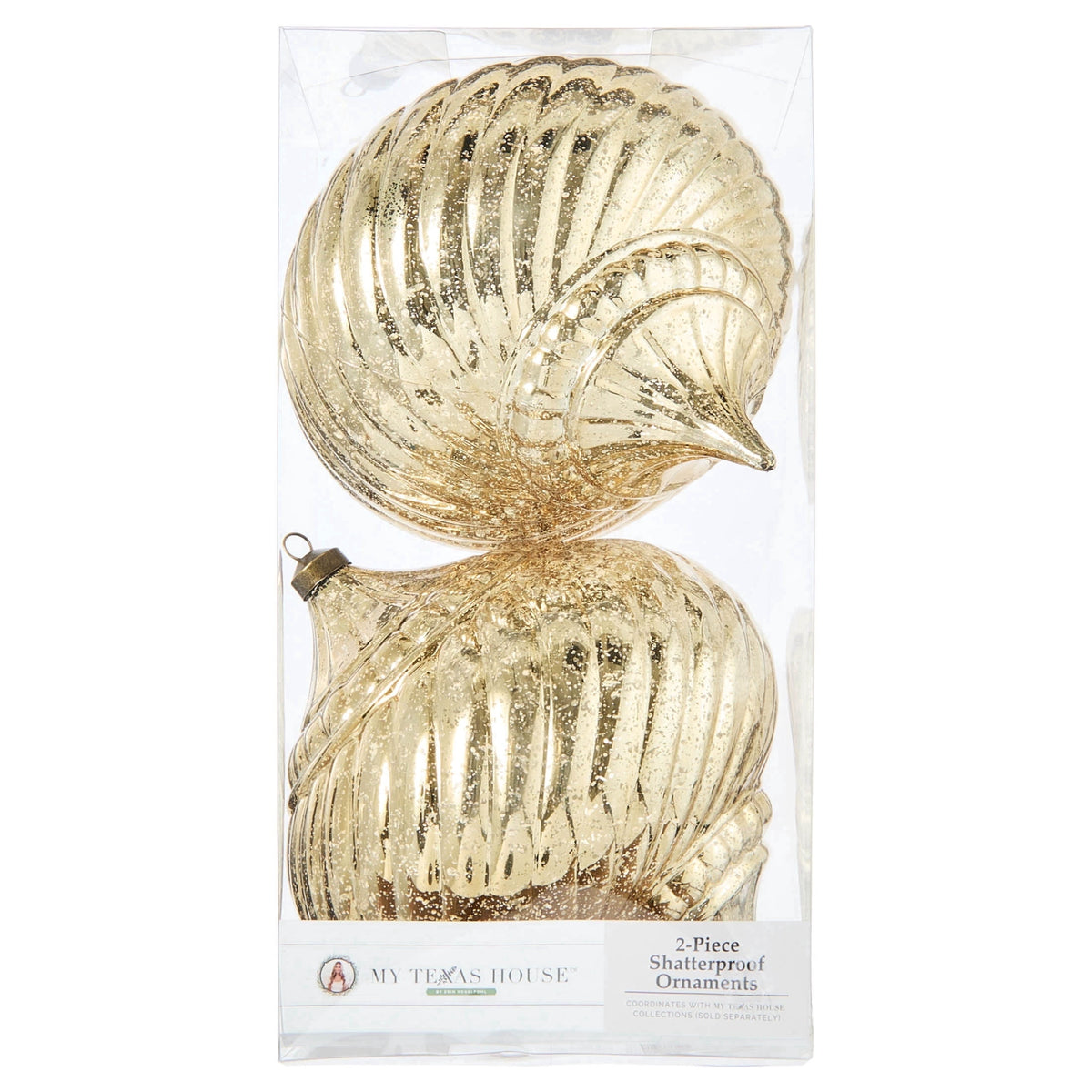 My Texas House 2-Count Gold Finial Shatterproof Christmas Ornaments, 11"