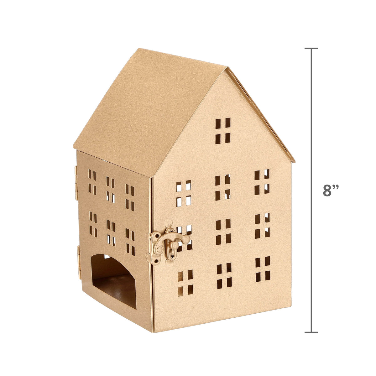 My Texas House Metal House Tealight Candle Holder Christmas Decoration, Gold, 8"