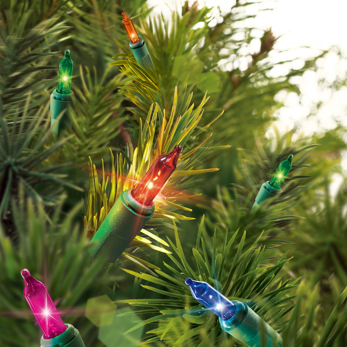 Indoor/Outdoor 100-Count Incandescent Mini Christmas String Lights, Multicolor, Green Wire, 19.5', by Holiday Time