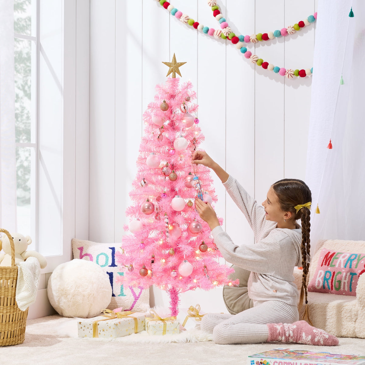 Best Choice Products 4ft Prelit Colored Christmas Tree, Artificial Tree Holiday Decor w/ 70 LED Lights - Baby Blue Tinsel