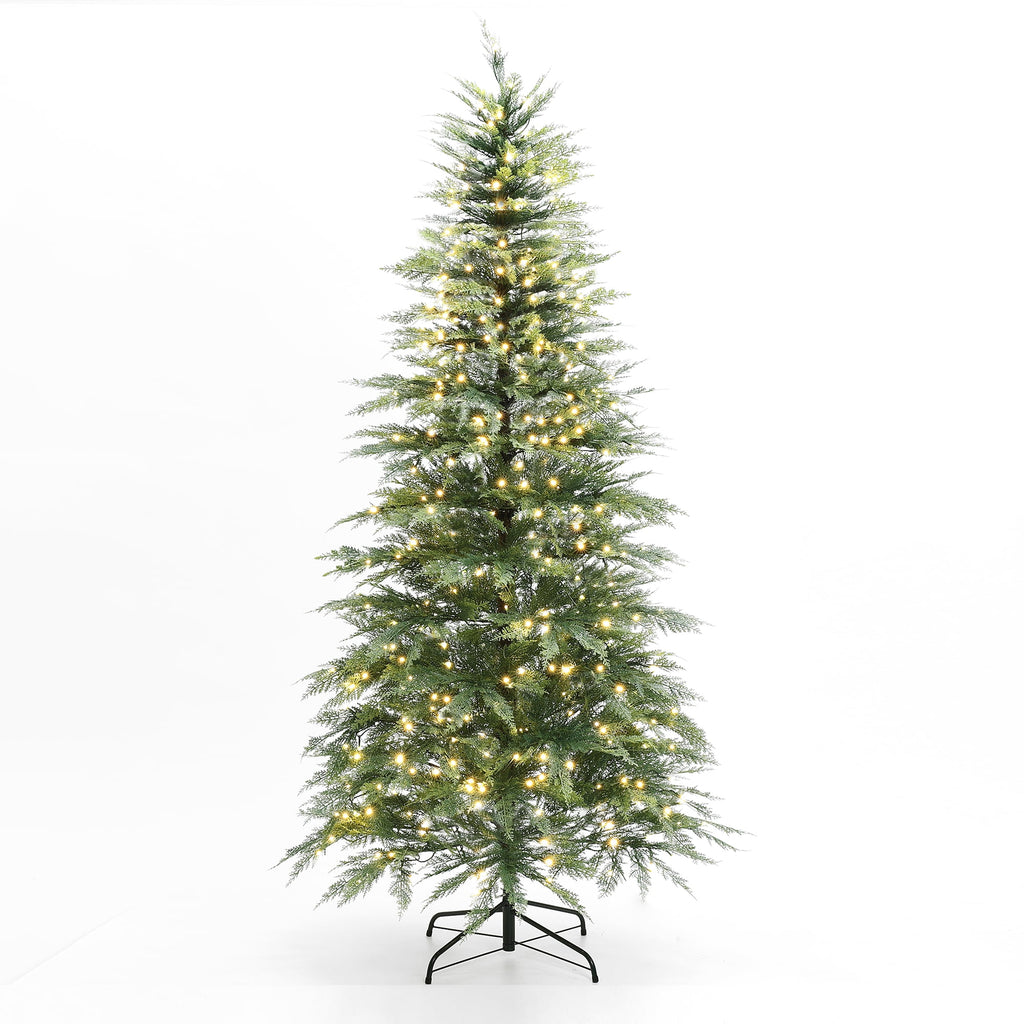 LuxenHome 6.5Ft Pre-Lit Green Cypress Artificial Christmas Tree with Metal Stand
