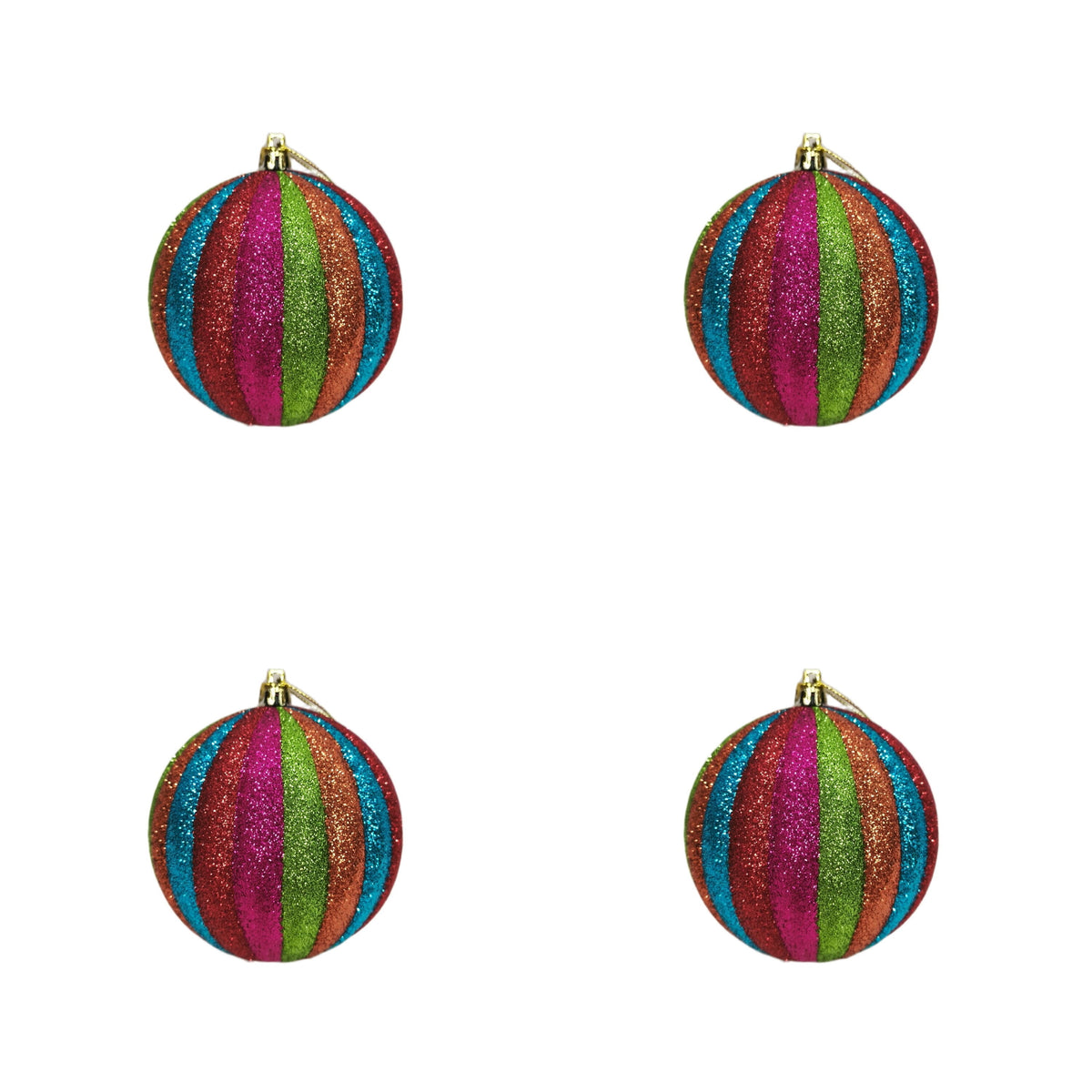 4-Count Multicolor Glitter Stripe Ball Christmas Ornaments, 3.9", by Holiday Time