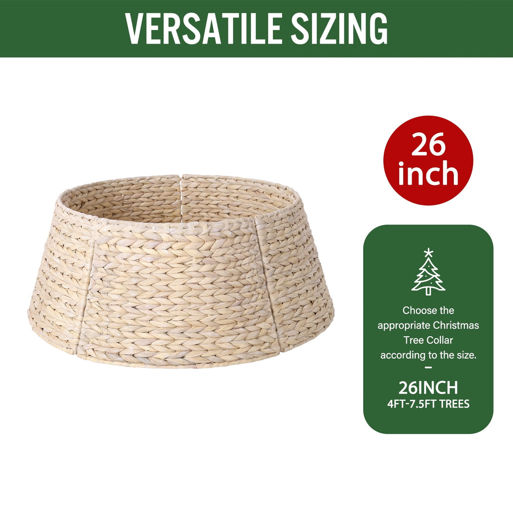 Ayieyill 26in Woven Hyacinth Christmas Tree Collar, Christmas Tree Decorations, Tree Skirt Accessory w/ Cord Cut-Out | Black