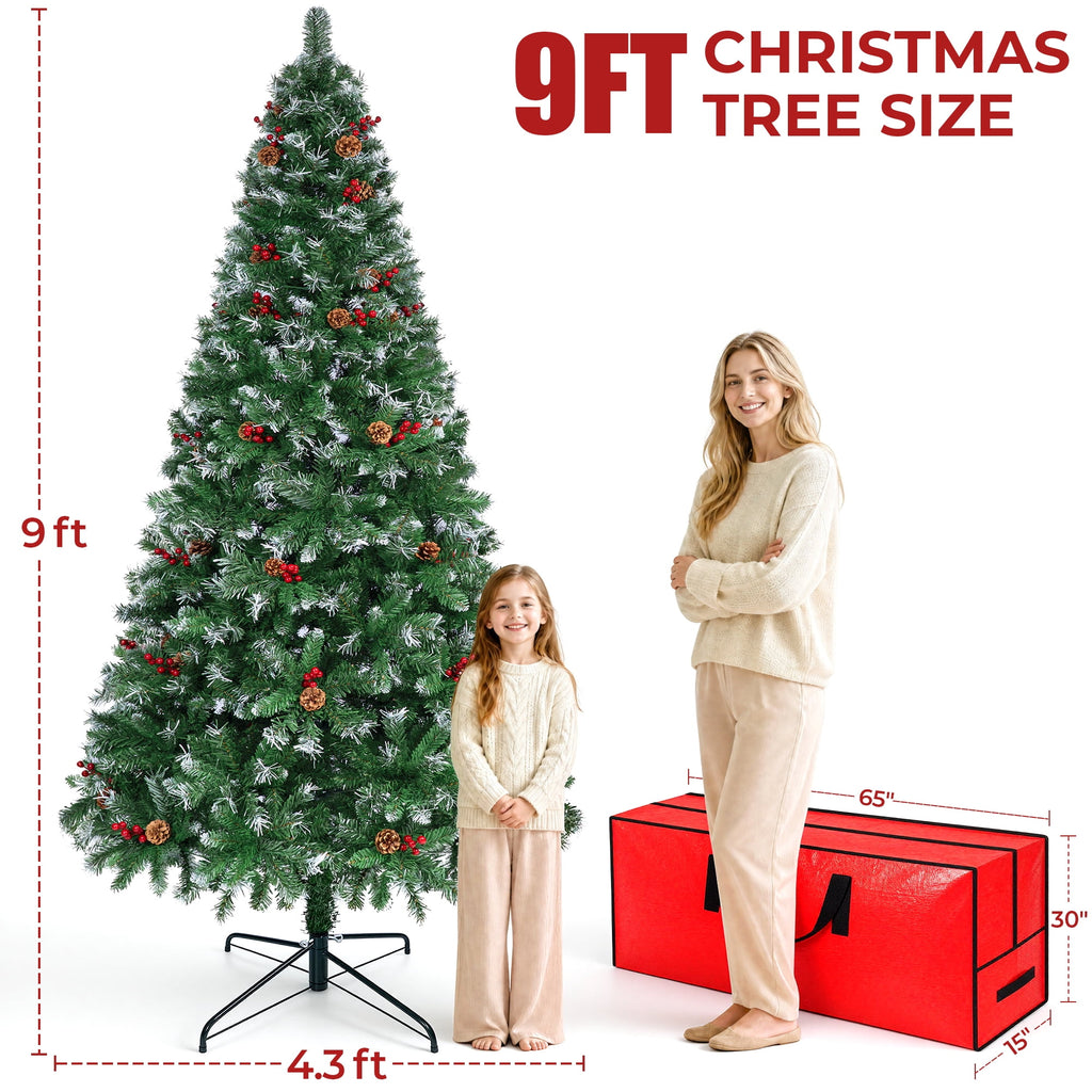 Firstness 6ft Pre-Lit Artificial Christmas Tree with Storage Bag, Warm & Multicolor Xmas Tree with 975 Branch Tips,Pine Cones + Red Berries