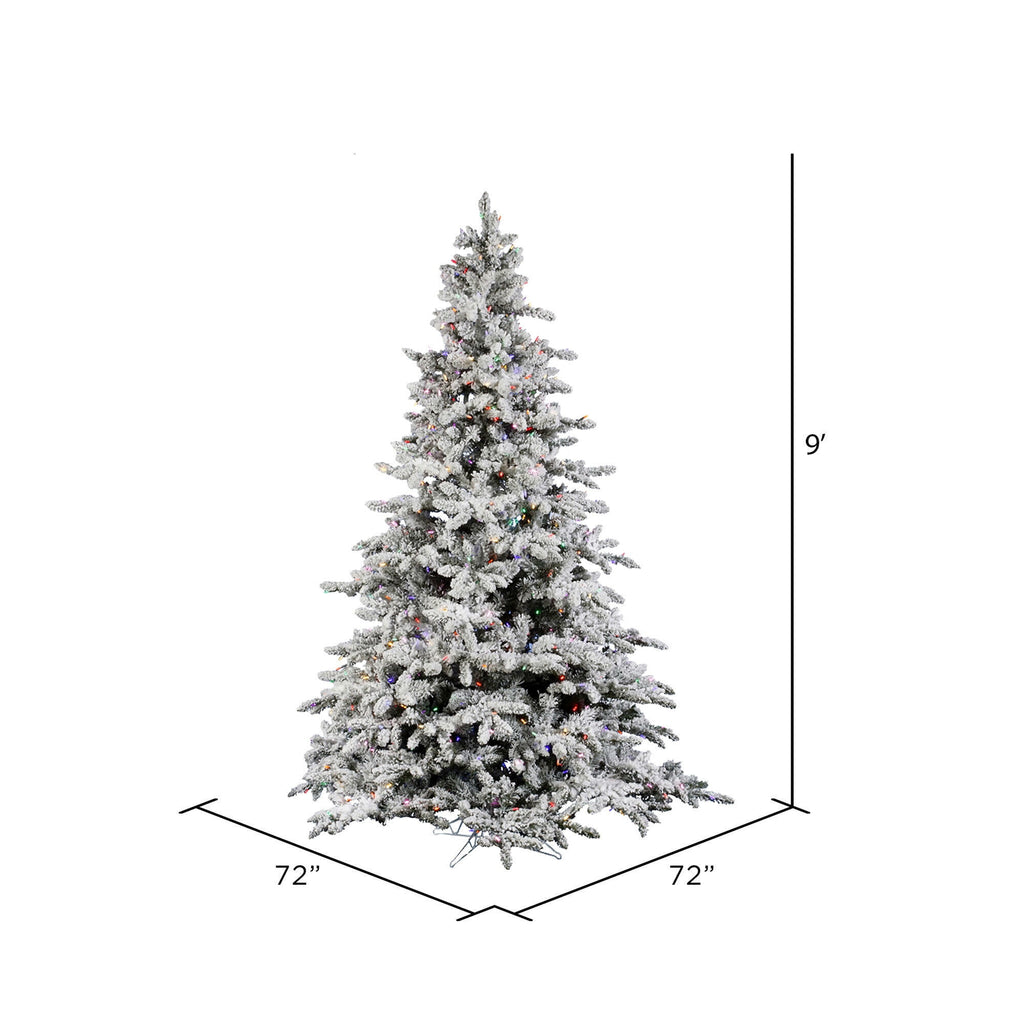 Vickerman 9' Flocked Utica Fir Artificial Christmas Tree, Multi-Colored LED Lights