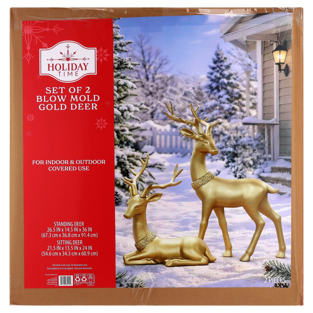 Blow Mold Deer Indoor/Outdoor Christmas Decoration, Gold, Set of 2, by Holiday Time