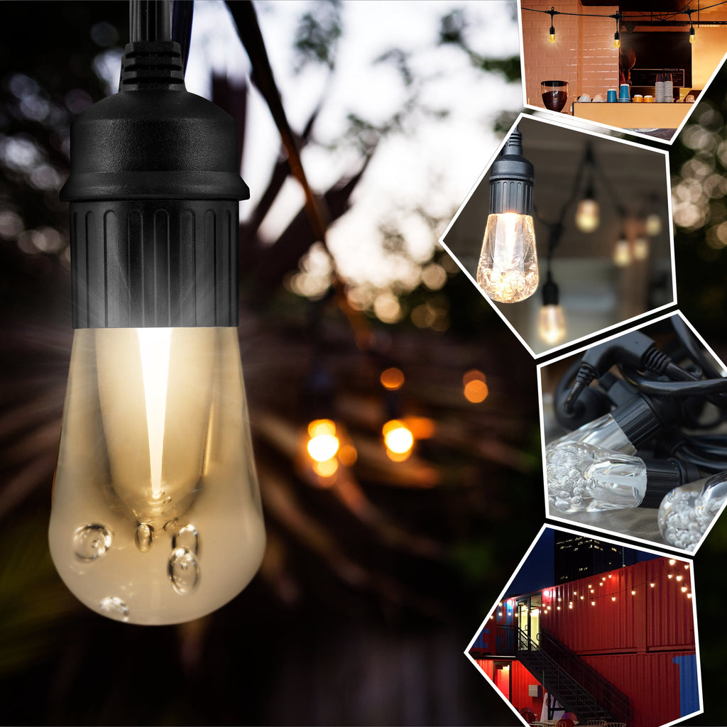 Enbrighten 48ft 24 Bulbs Vintage Indoor/Outdoor LED Café String Lights, Black Cord, 35631