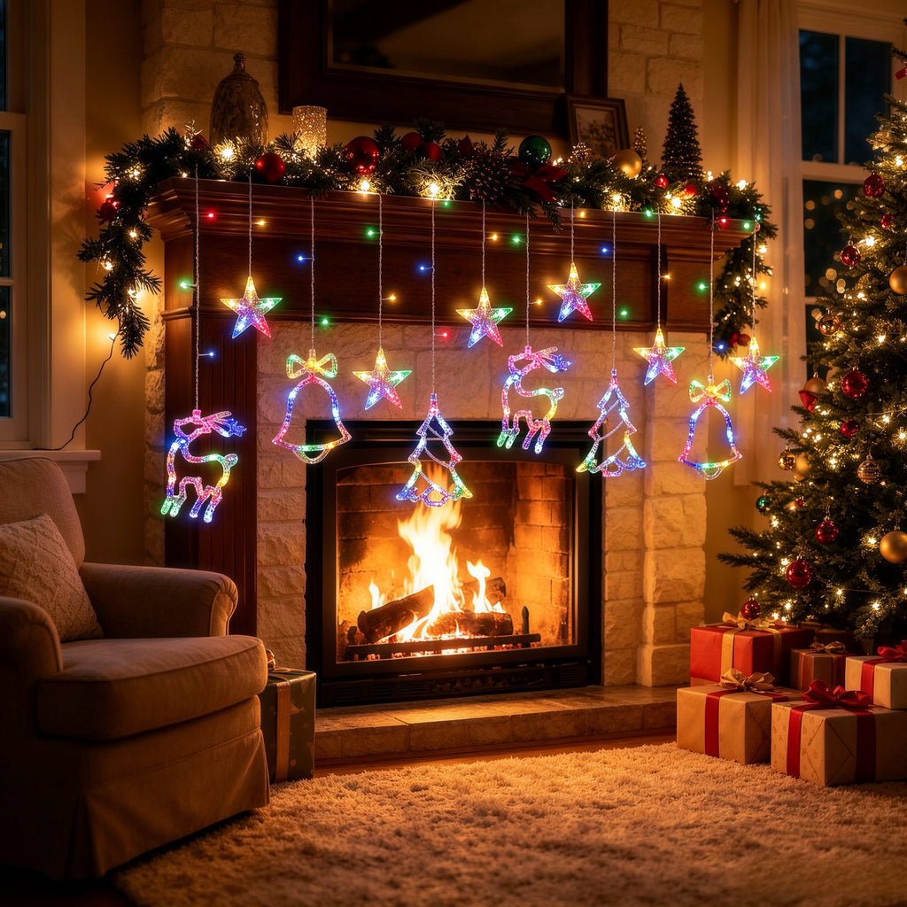Scidweet Christmas Lights Decorations, 11.5 FT Hanging Twinkle Fairy Christmas Curtain Lights for Home Indoor Outdoor Window Xmas Decor, Warm White