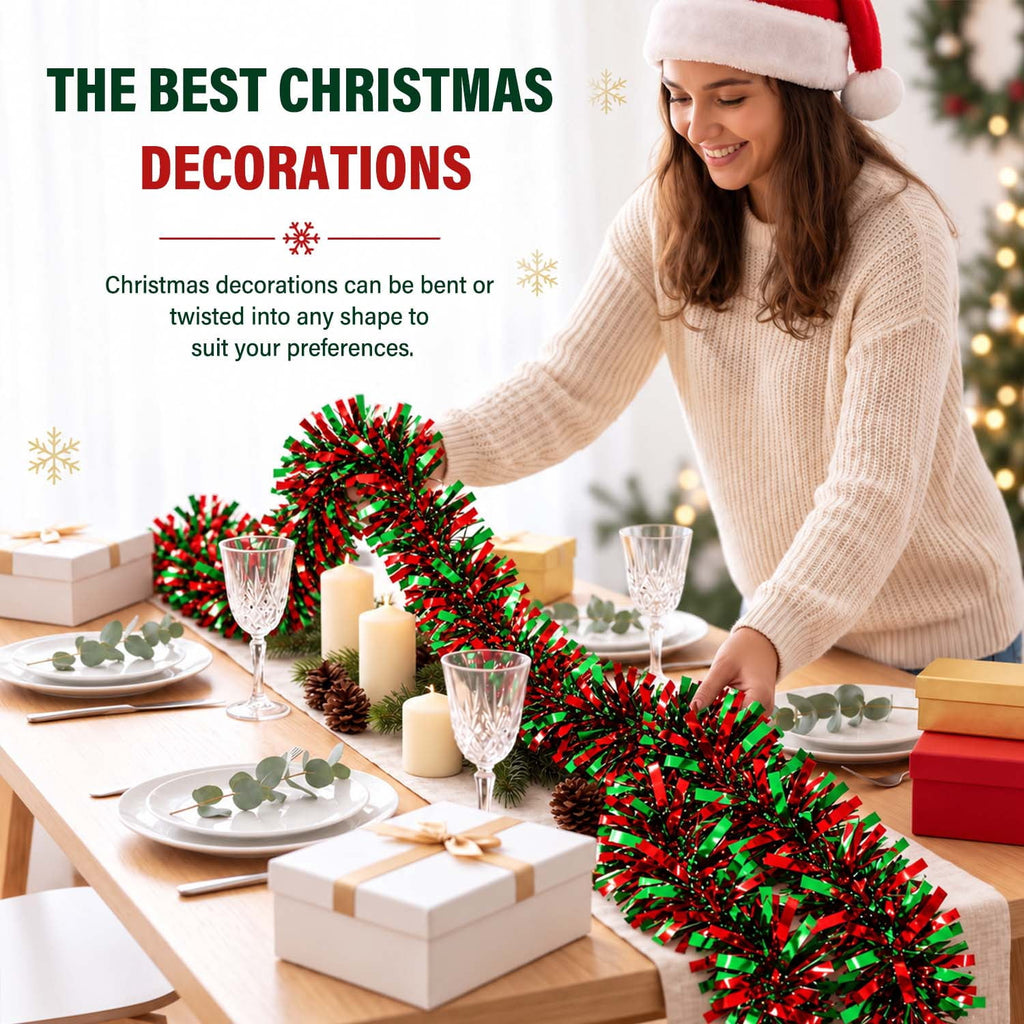 Ayieyill 33ft Tinsel Garland Hanging Christmas Tree Garland for Christmas Tree Decorations Indoor, Iridescent