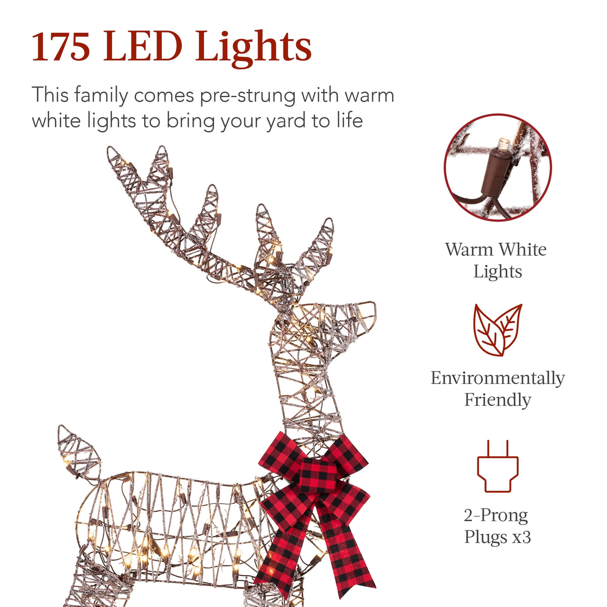 Best Choice Products 3-Piece 2D Deer Family Set, Lighted Christmas Outdoor Decoration w/ 175 Lights, Stakes - Gold