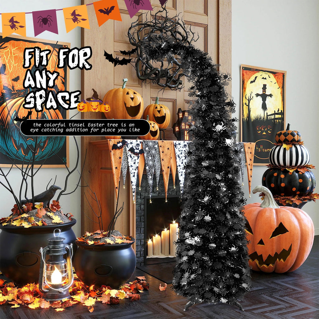 Ayieyill 5ft Halloween Tree Prelit, Pencil Pop up Tree with Light Halloween Decoration | Indoor | Black