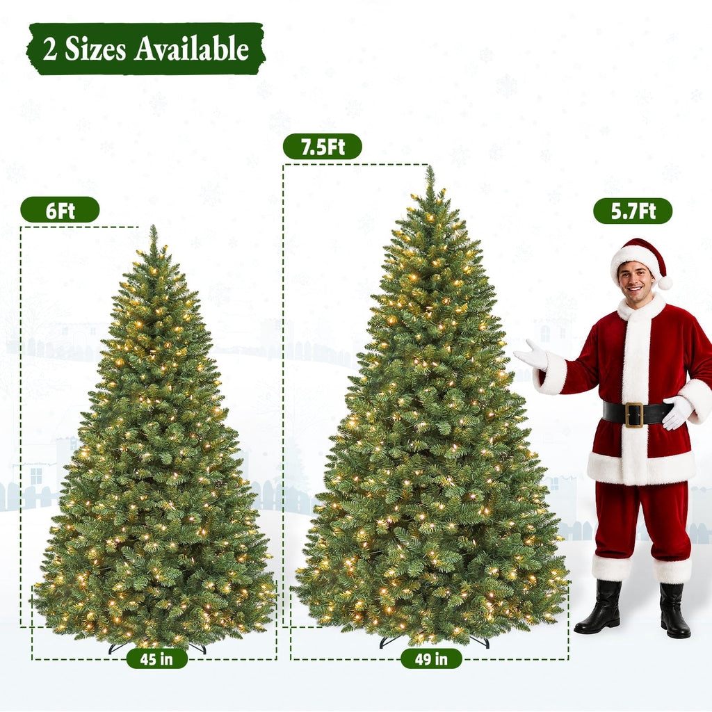 VIVATREES 7.5FT Premium Christmas Tree Pre-Lit Artificial Xmas with 550 Multi Color LED Lights, 5582 PVC PE Hinged Branch Tips Metal Base for Holiday Decor