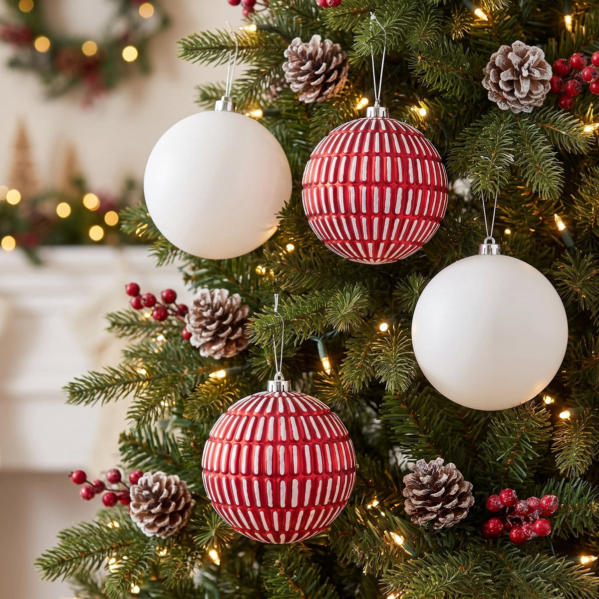 4-Count Champagne and Cream Ball Shatterproof Christmas Ornaments, 6", by Holiday Time