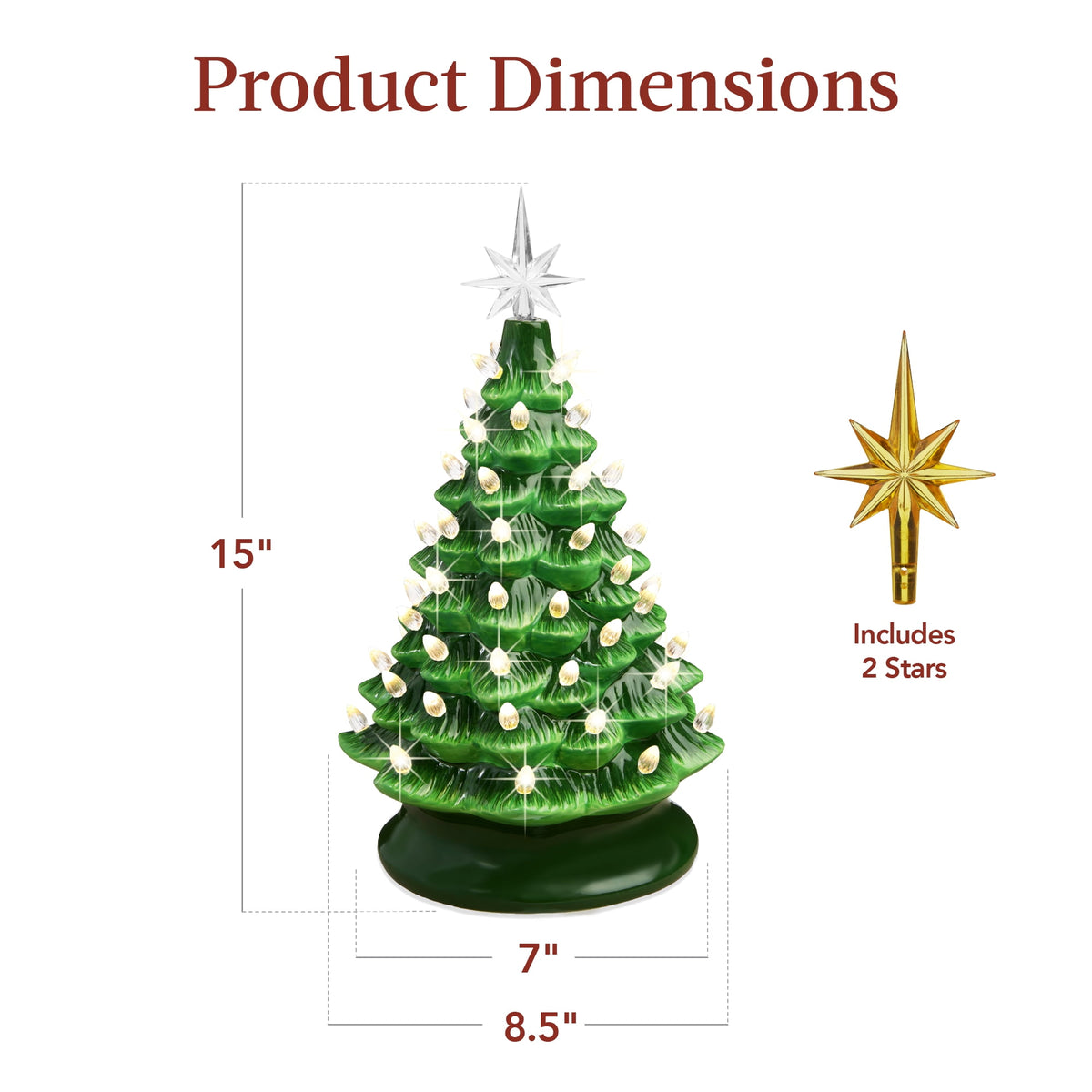 Best Choice Products 15in Ceramic Christmas Tree, Pre-lit Hand-Painted Tabletop Holiday Tree, Gingerbread Red/White/Grn