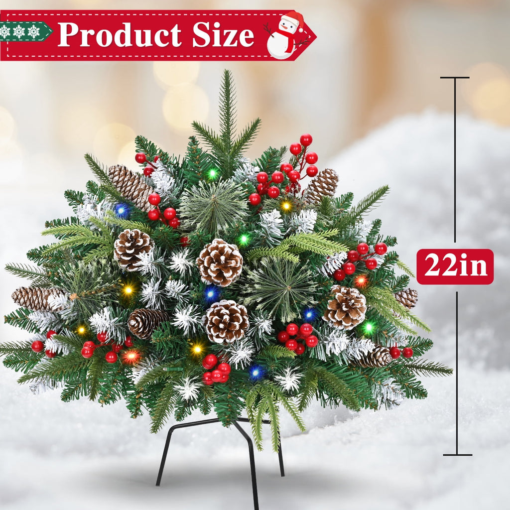 Ikfashoni 2 Pack Christmas Urn Filler, Pre-lit Outdoor Christmas Tree with Remote, Artificial Christmas Porch Pathway Decoration