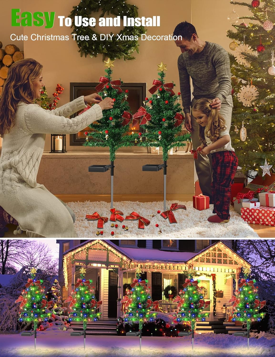 Beiled Multicolor Solar Christmas Tree Light Outdoor Waterproof 20LED Garden Decor（2pack）
