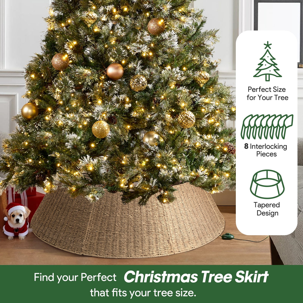 Ayieyill 26 inch Christmas Tree Collar, Christmas Tree Skirt for Christmas Tree Decorations | Rattan (Pink)