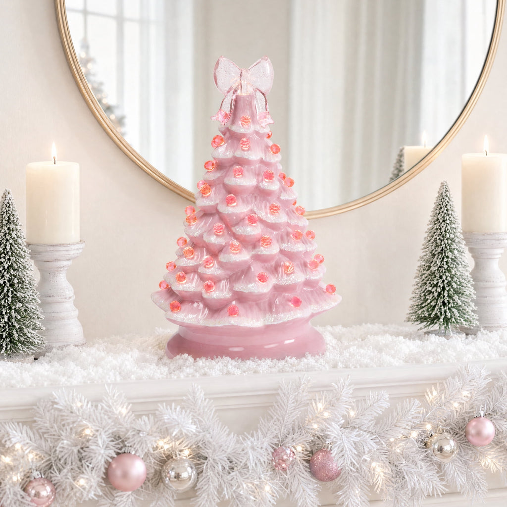 Best Choice Products 15in Ceramic Christmas Tree, Pre-lit Hand-Painted Tabletop Holiday Tree, Gingerbread Red/White/Grn