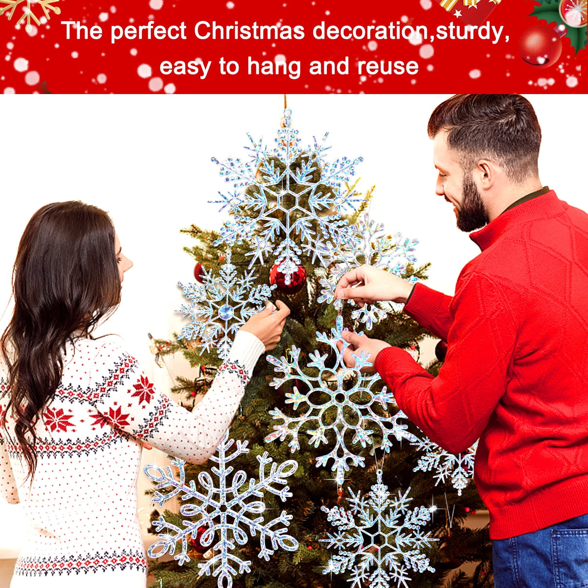 Ayieyill 6 Pieces Large Snowflakes Ornaments 12'' Glittered Snowflakes Decorations Christmas Hanging Snowflake Decorations for Winter Christmas Tree Decorations Craft Snowflakes (Iridescent)