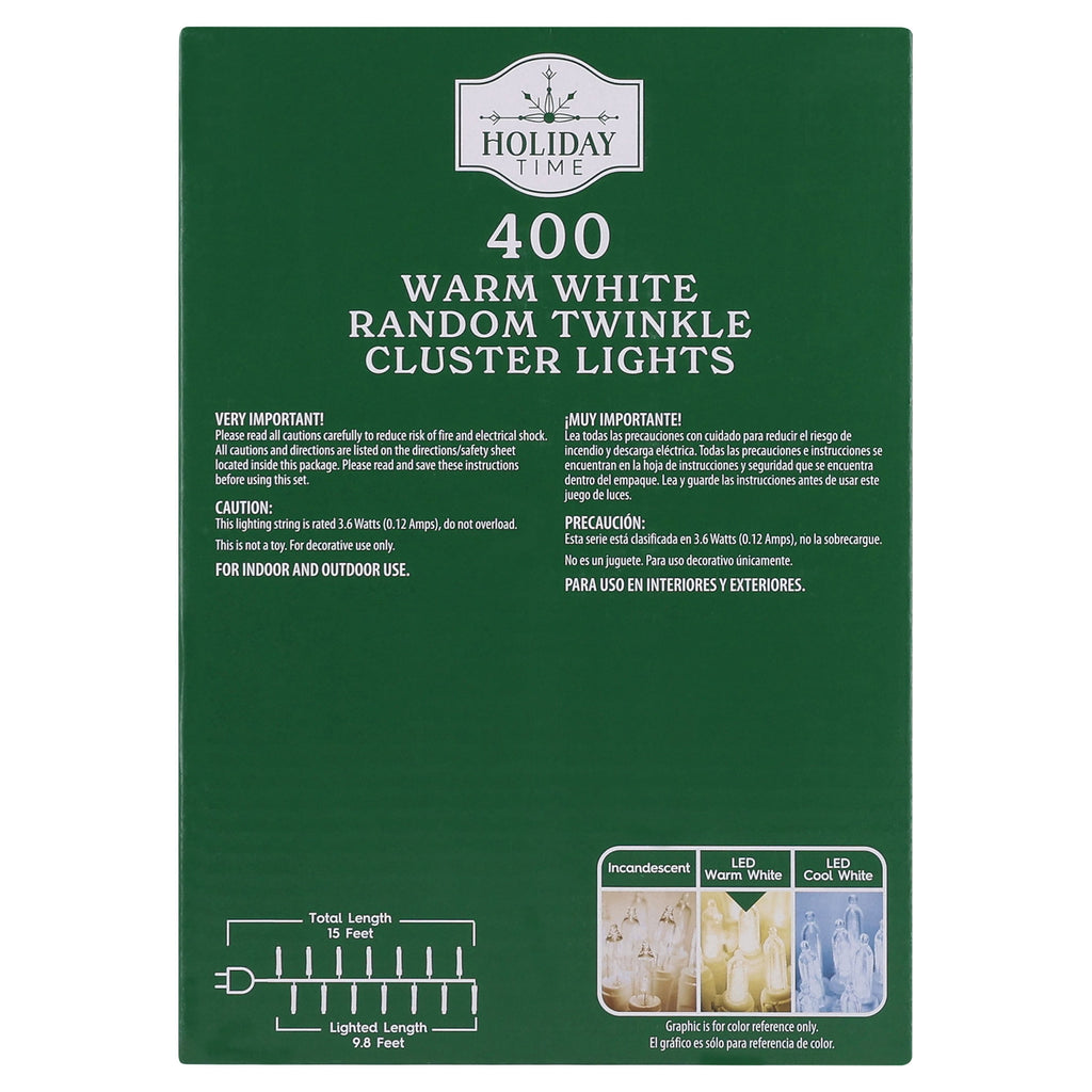 Indoor/Outdoor 400-Count LED Random Twinkle Cluster Christmas Garland Lights, Warm White, Green Wire, 9.8', by Holiday Time