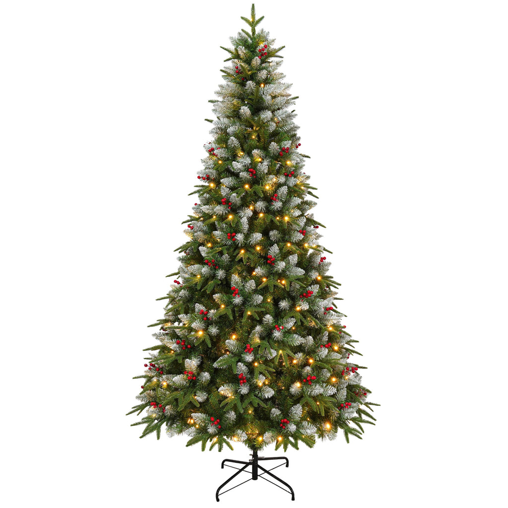 Yexmas 7.5ft Pre-Lit Artificial Christmas Trees,Green Xmas Tree with Large Christmas Tree Storage Bag,Berries, Realistic Artificial Christmas Trees for Home, Office, Party Decoration