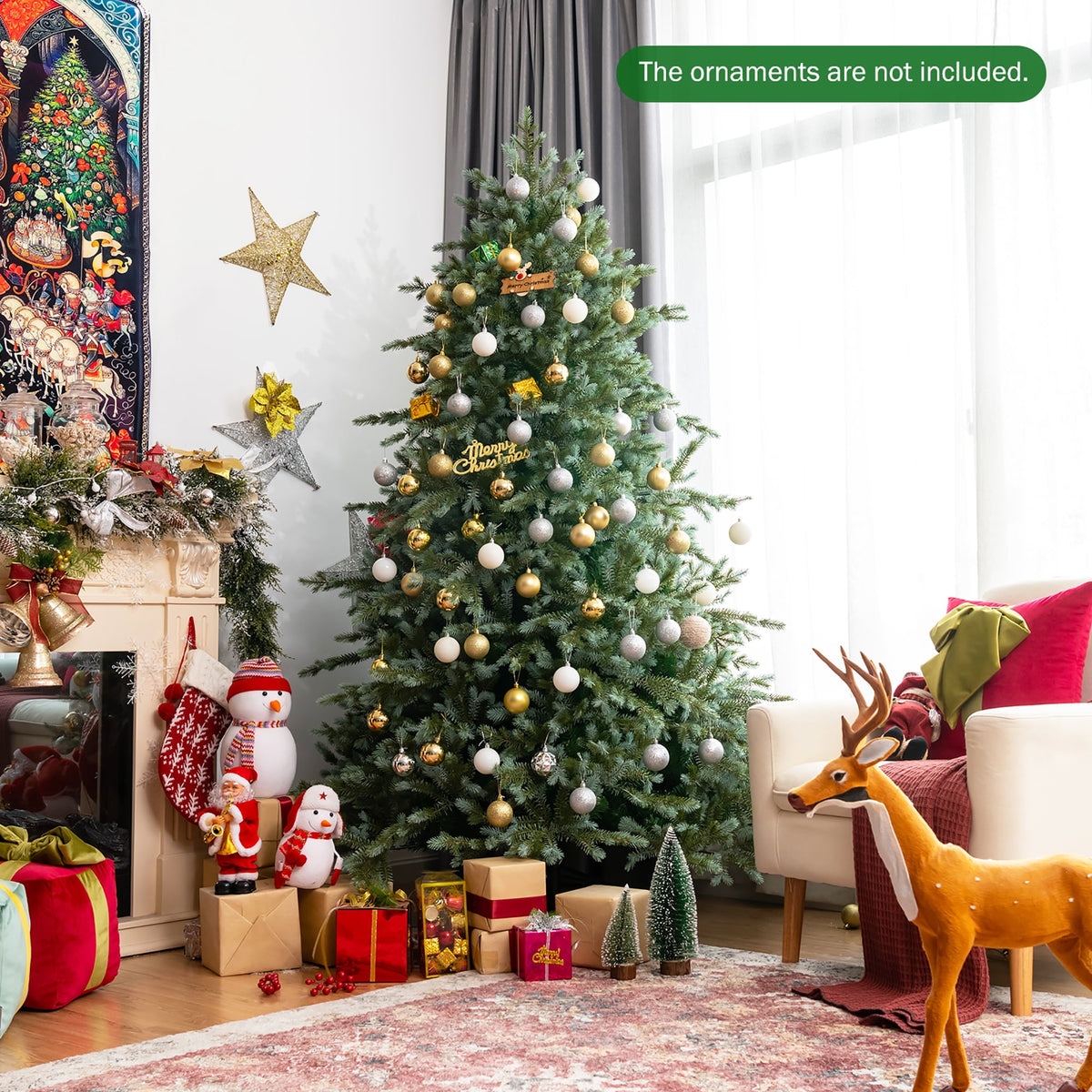 Costway 7ft Artificial Christmas Spruce Hinged Tree w/ 1260 Mixed PE & PVC Tips