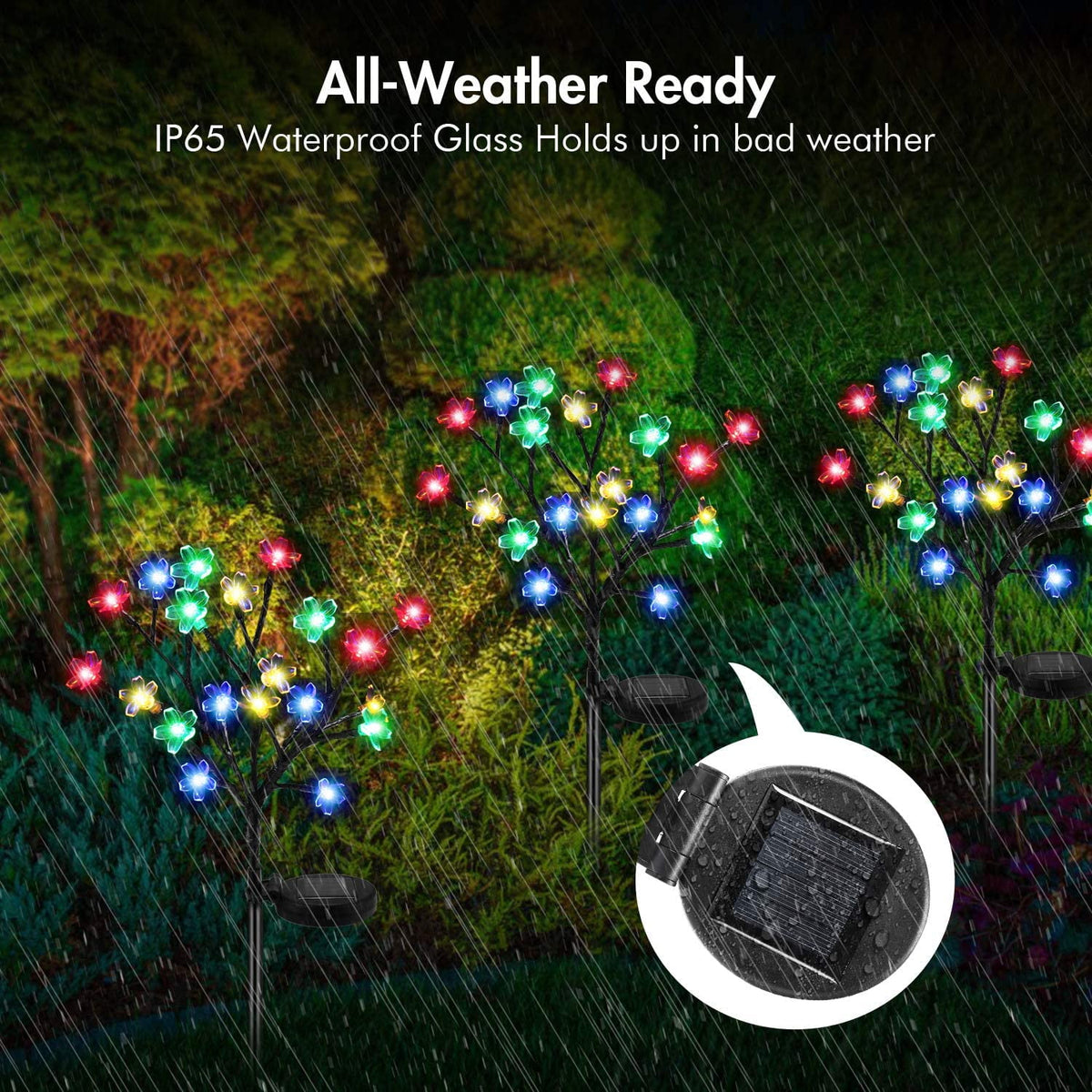 QiShi 2 Pack Solar Fairy Lights Waterproof Multi-Color Solar Powered Garden Lights, Solar Flower Lights with 20 Cherry Blossom, Bigger Solar Panel for Pathway Patio Yard Christmas Decor