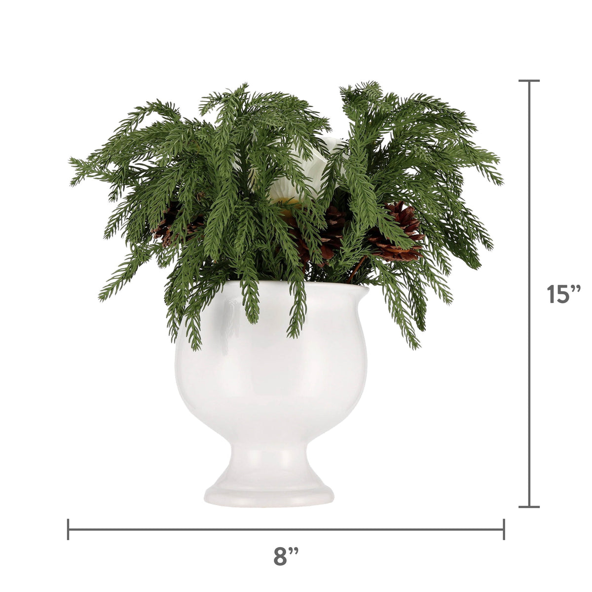 My Texas House Evergreen, Pinecone, and Magnolia Christmas Arrangement in Pot, Green and White, 15"