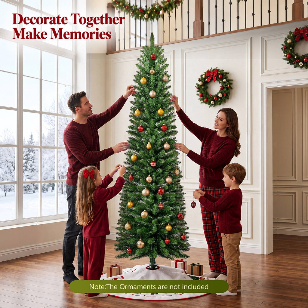 Goosiay Pre-Lit Pencil Artificial Christmas Tree, 6ft Xmas Tree with Metal Stand for Christmas Decoration, Green