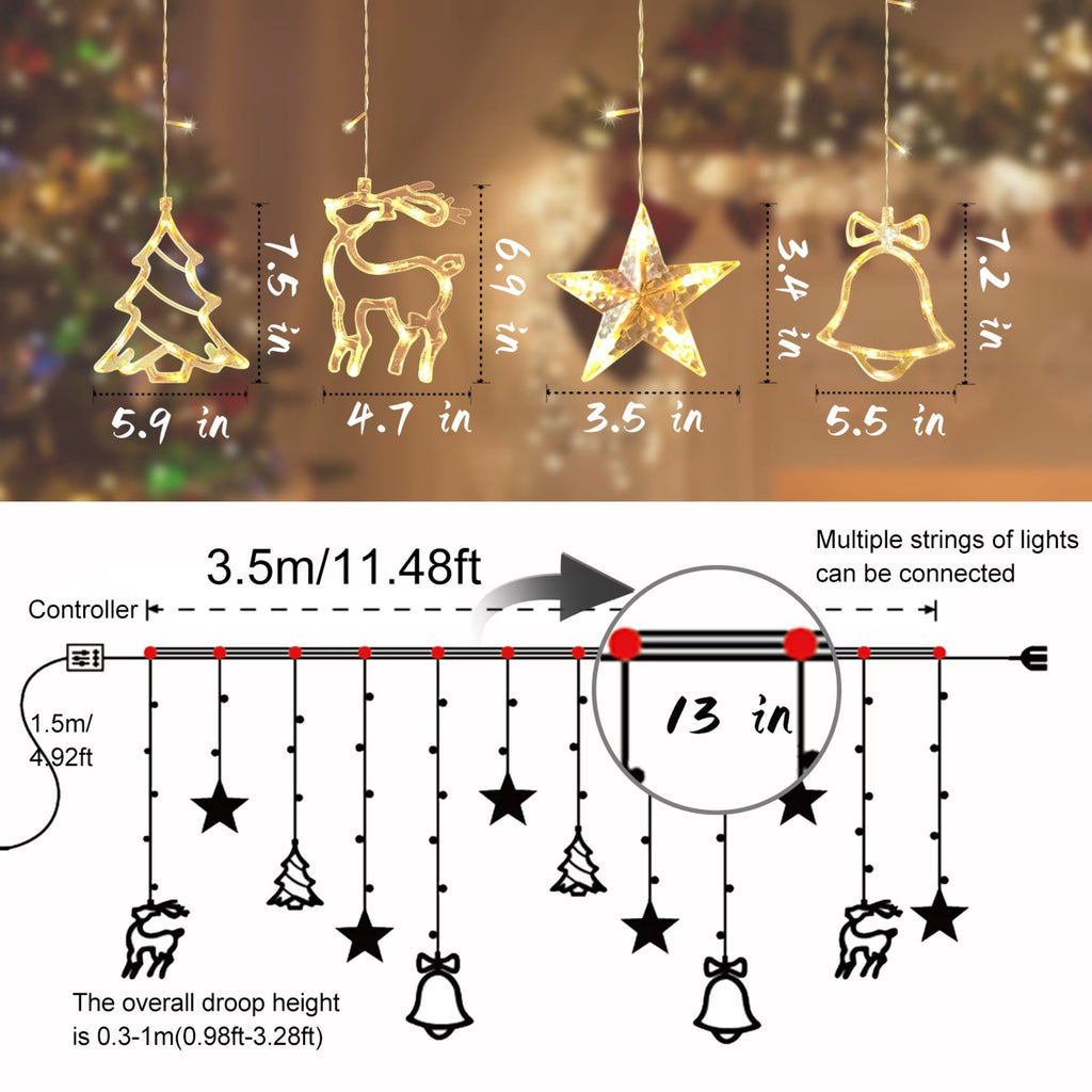 Scidweet Christmas Lights Decorations, 11.5 FT Hanging Twinkle Fairy Christmas Curtain Lights for Home Indoor Outdoor Window Xmas Decor, Warm White